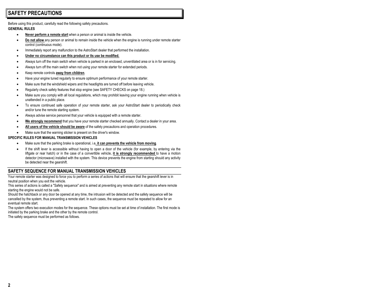 Safety precautions | AstroStart 4204-A User Manual | Page 4 / 22