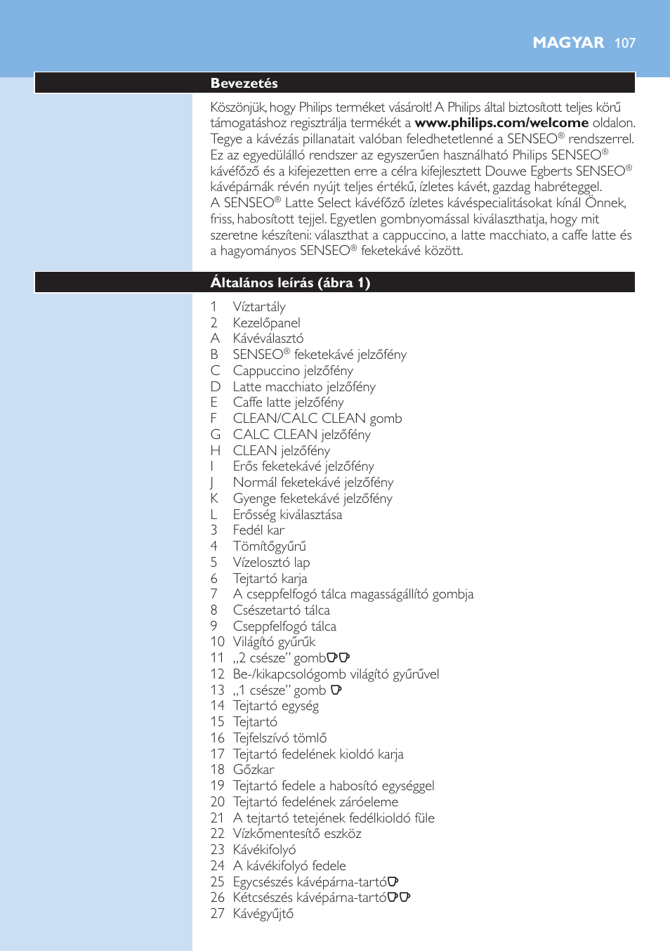Magyar, Magyar 10 | Philips SENSEO® Latte Select Kaffeepadmaschine User Manual | Page 107 / 210