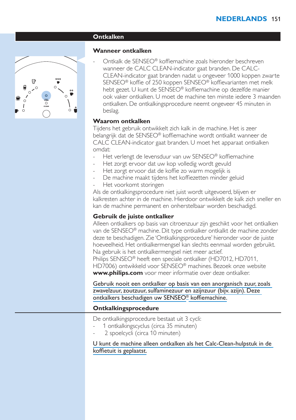 Nederlands | Philips SENSEO® Latte Select Kaffeepadmaschine User Manual | Page 151 / 210