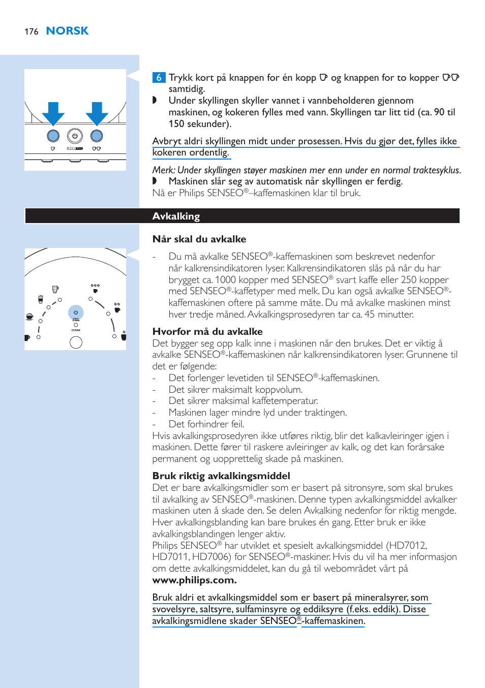 Norsk | Philips SENSEO® Latte Select Kaffeepadmaschine User Manual | Page 176 / 210