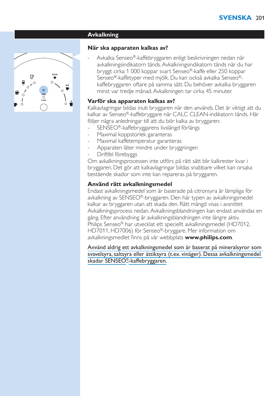 Svenska | Philips SENSEO® Latte Select Kaffeepadmaschine User Manual | Page 201 / 210
