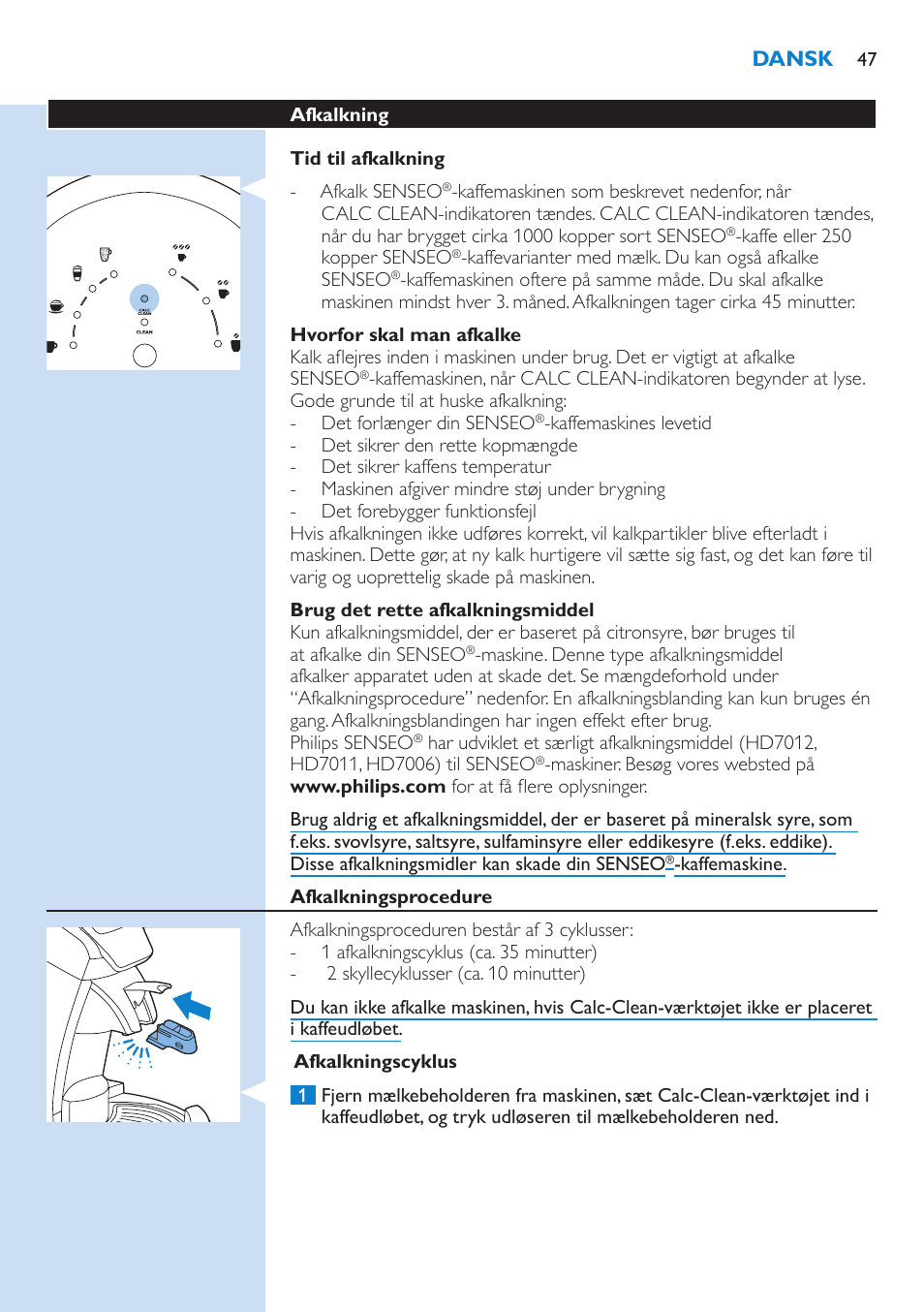 Dansk | Philips SENSEO® Latte Select Kaffeepadmaschine User Manual | Page 47 / 210