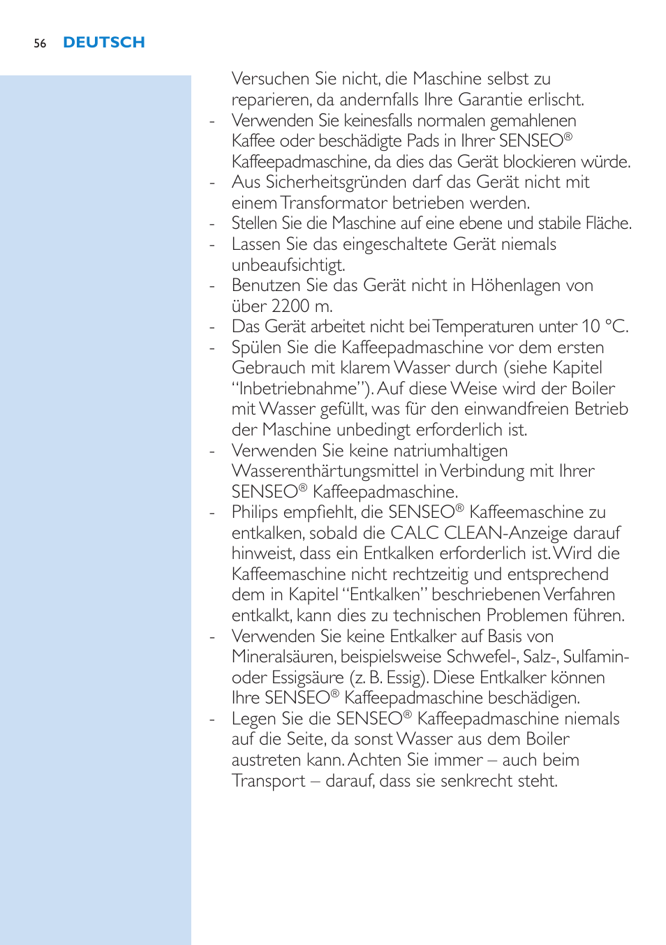 Philips SENSEO® Latte Select Kaffeepadmaschine User Manual | Page 56 / 210