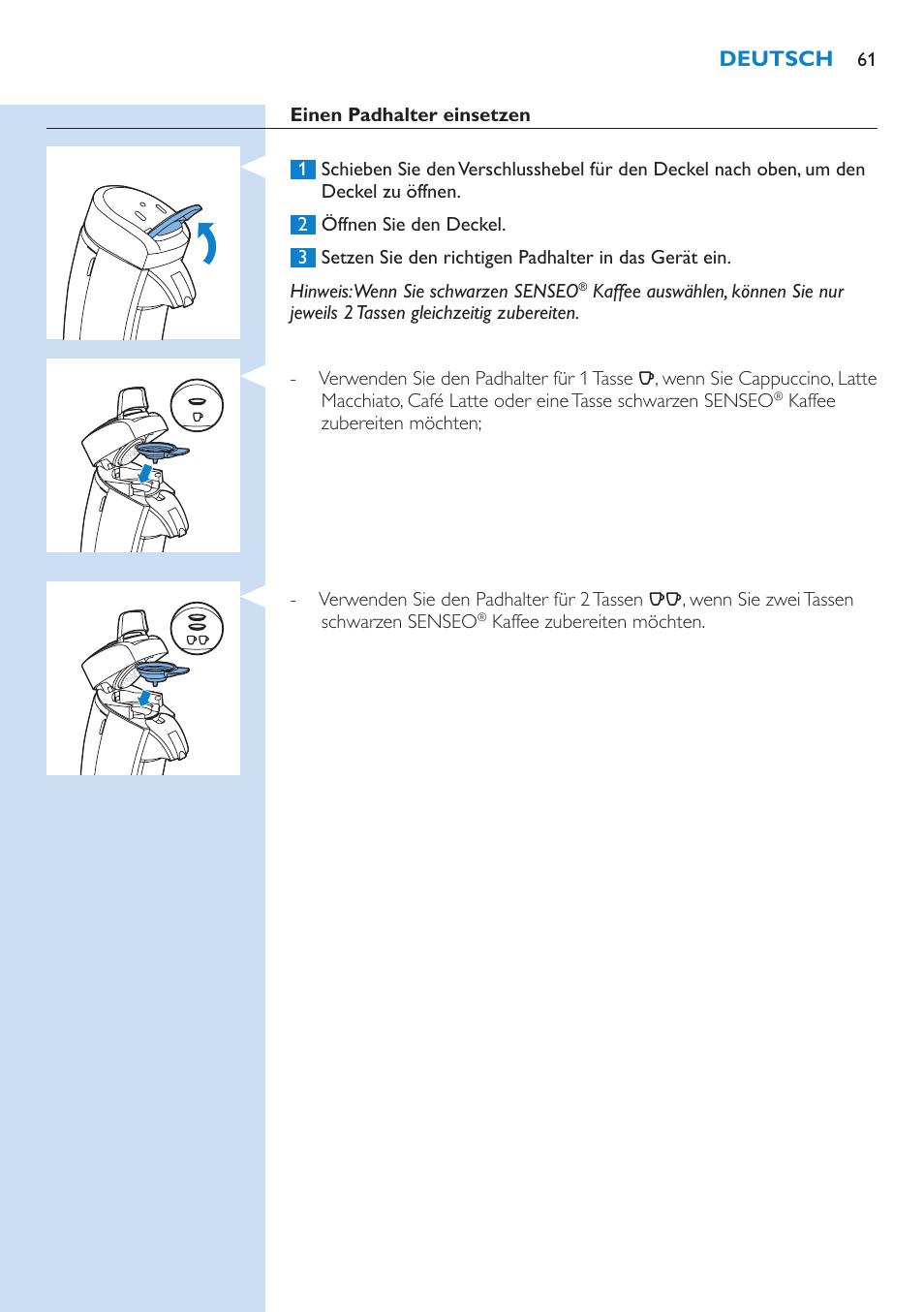 Philips SENSEO® Latte Select Kaffeepadmaschine User Manual | Page 61 / 210