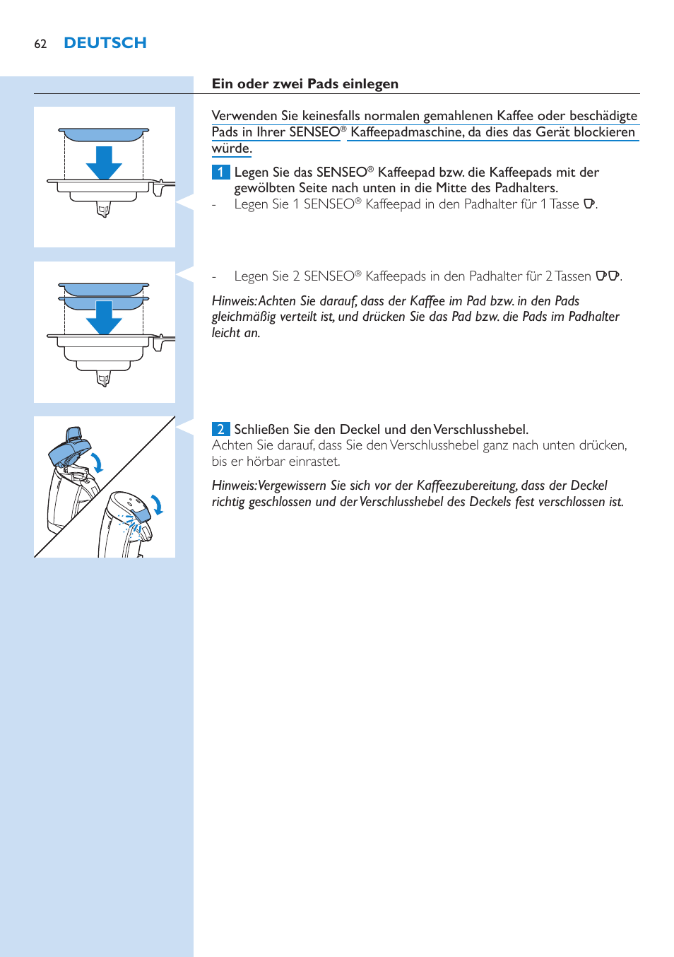 Philips SENSEO® Latte Select Kaffeepadmaschine User Manual | Page 62 / 210