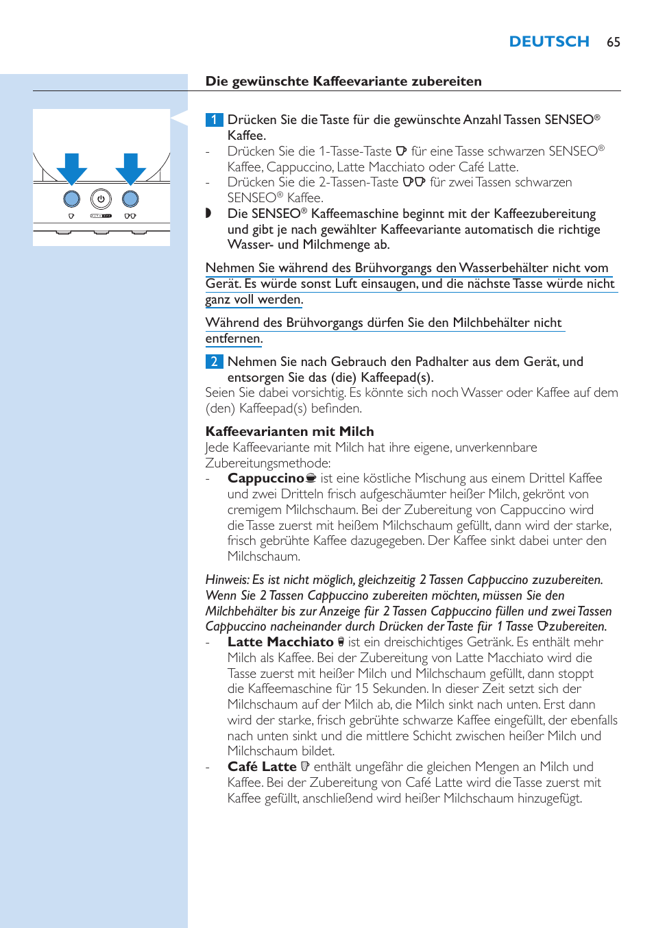 Philips SENSEO® Latte Select Kaffeepadmaschine User Manual | Page 65 / 210