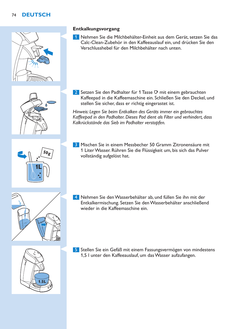 Philips SENSEO® Latte Select Kaffeepadmaschine User Manual | Page 74 / 210