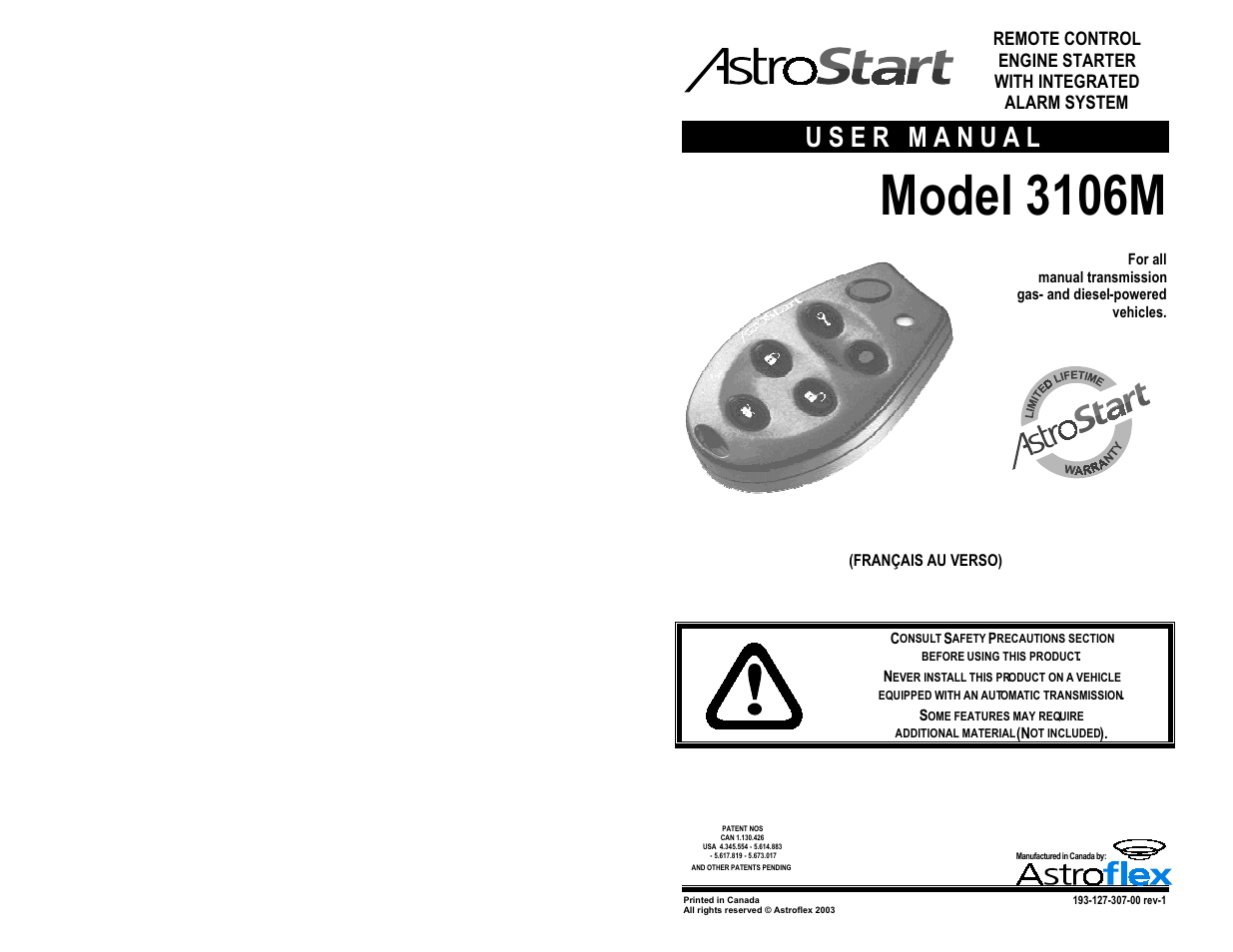 AstroStart 3106M User Manual | 20 pages