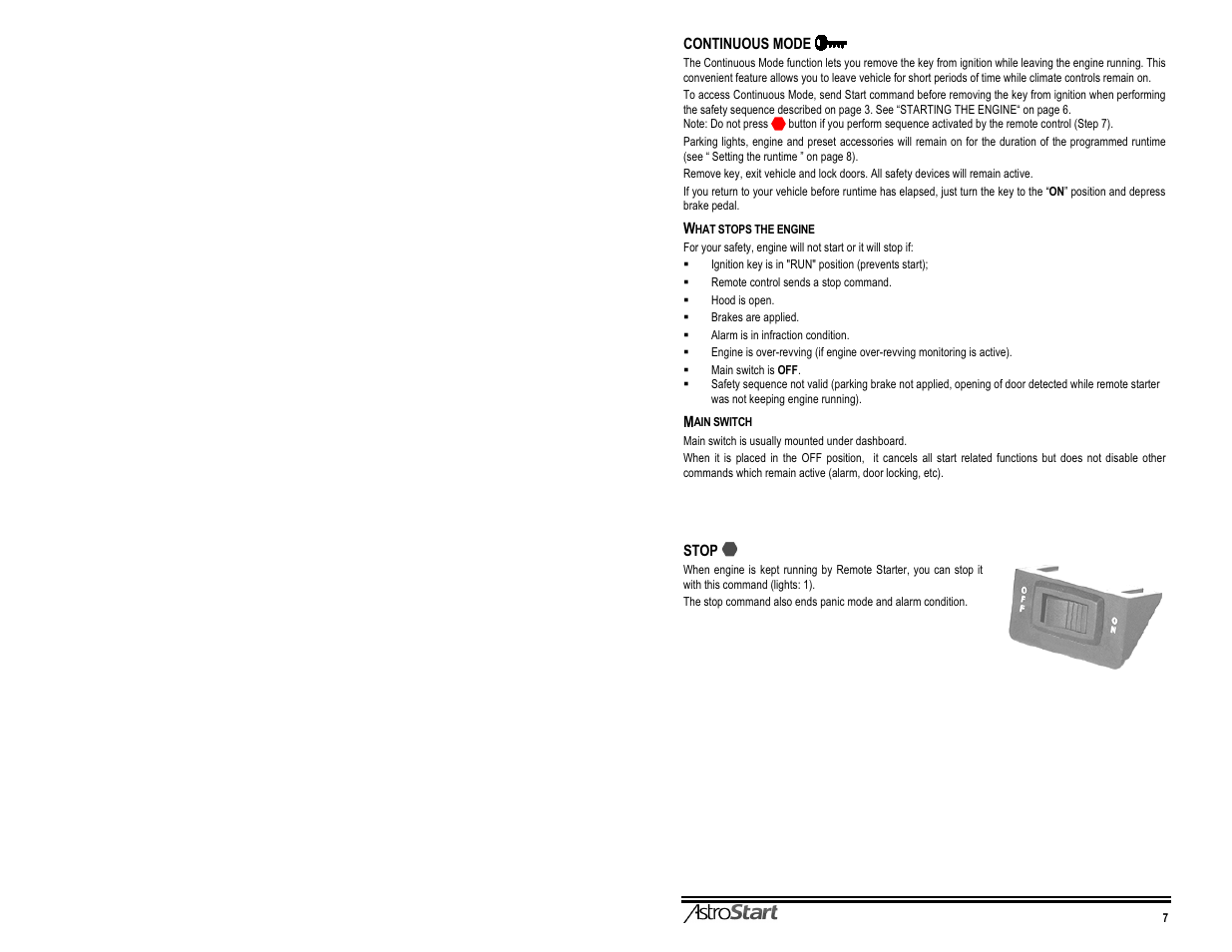 Continuous mode ®"w, Stop, Istrostart | AstroStart 3106M User Manual | Page 9 / 20