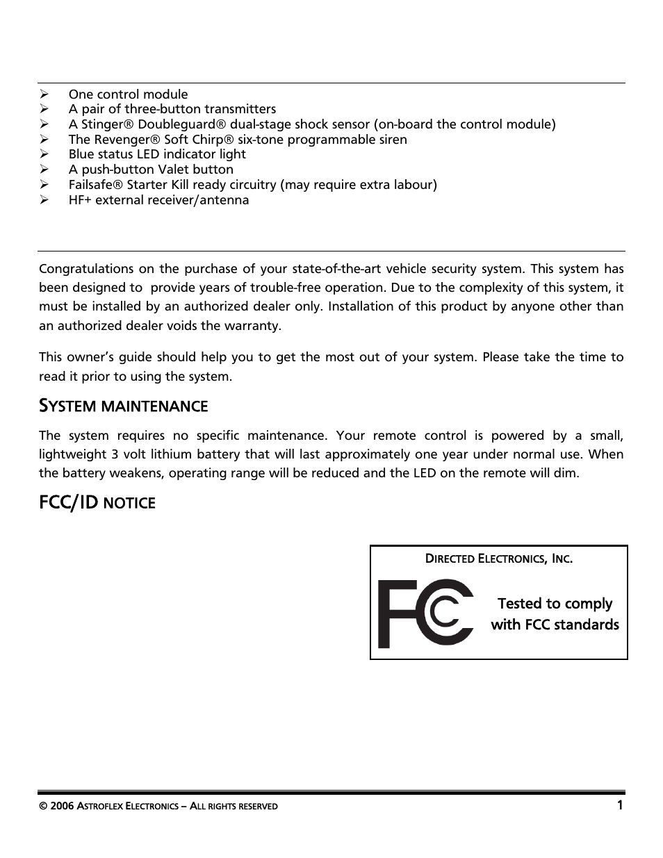 What is included, Important information, System maintenance | Fcc/id notice, Fcc/id | AstroStart Security System VSS-113 User Manual | Page 3 / 18