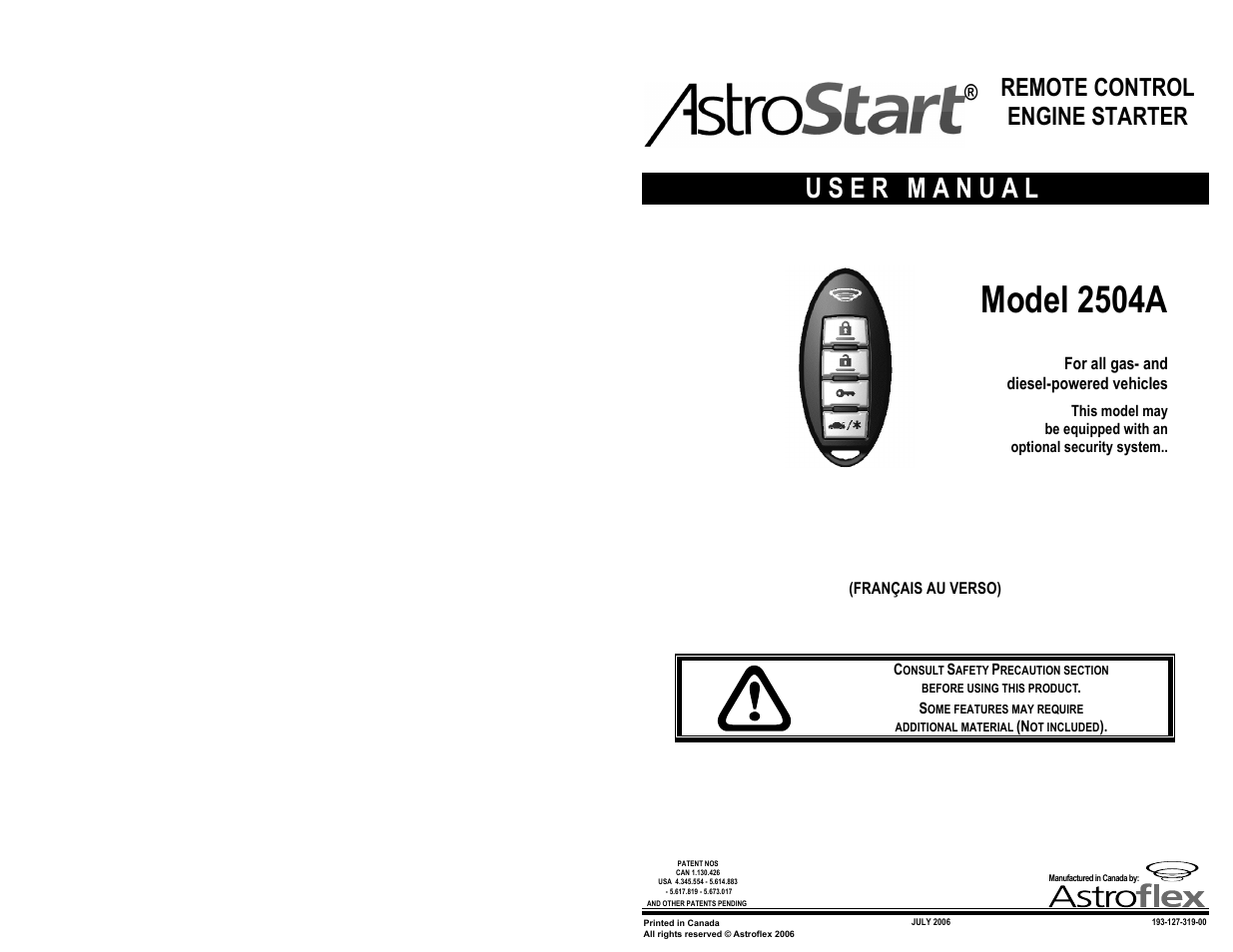 AstroStart 2504A User Manual | 20 pages