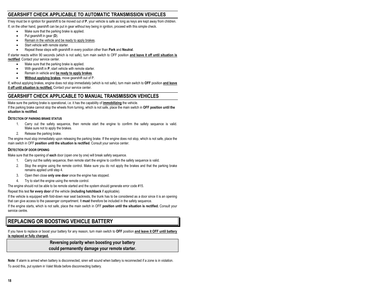 Replacing or boosting vehicle battery | AstroStart 2504A User Manual | Page 20 / 20