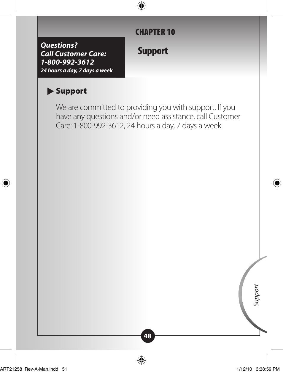 Support, Chapter 10 | Abbott Diabetes Care Blood Glucose Monitoring System ART21258 User Manual | Page 52 / 53