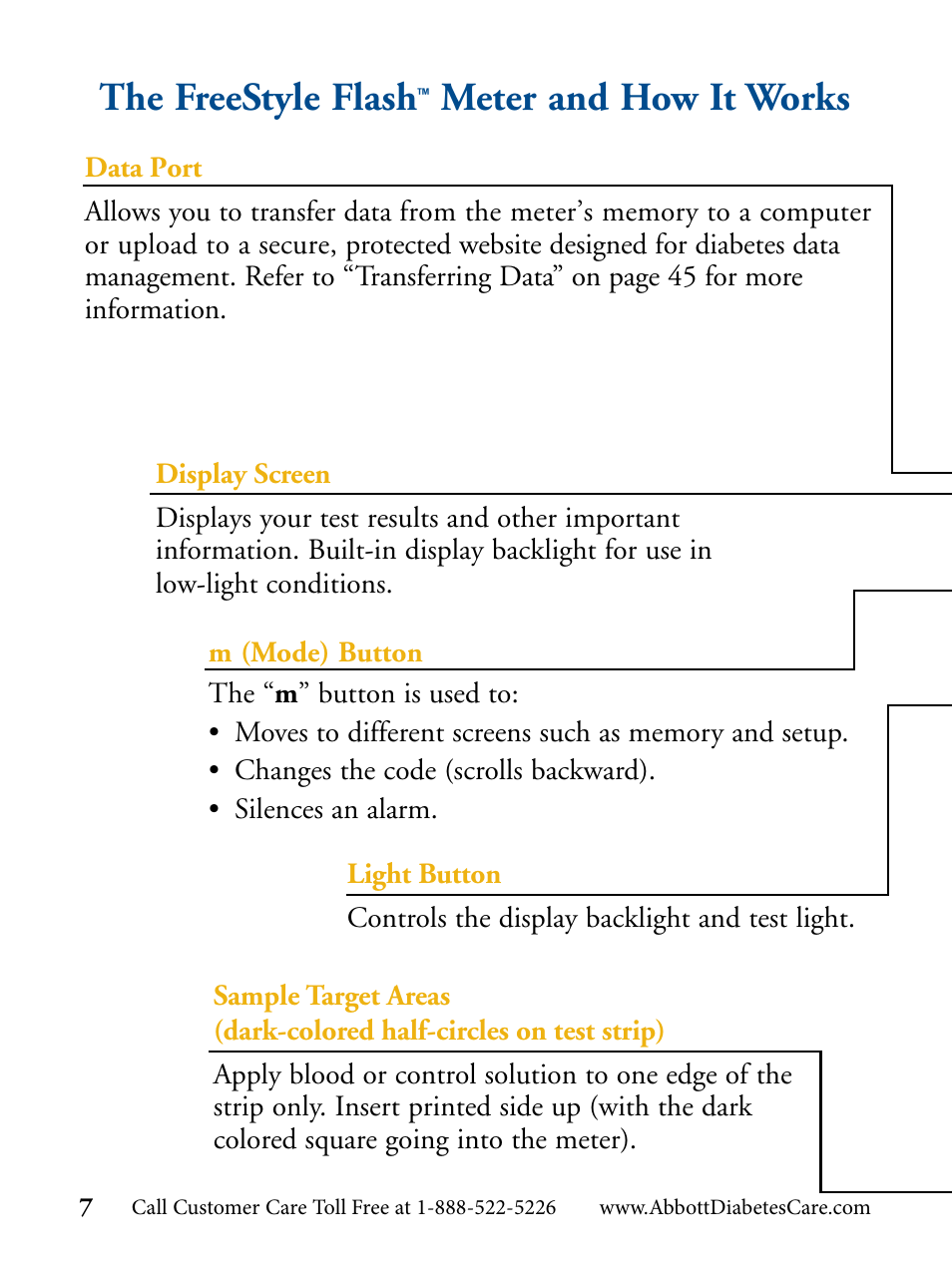 The freestyle flash, Meter and how it works | Abbott Diabetes Care FreeStyle Flash Blood Glucose Monitor User Manual | Page 10 / 69