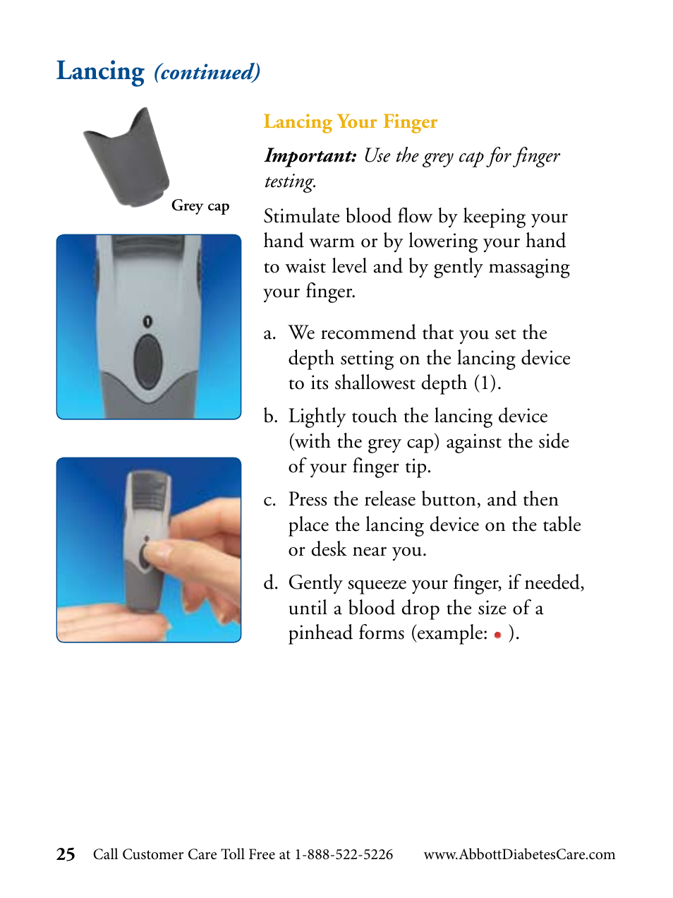 Lancing, Continued) | Abbott Diabetes Care FreeStyle Flash Blood Glucose Monitor User Manual | Page 28 / 69