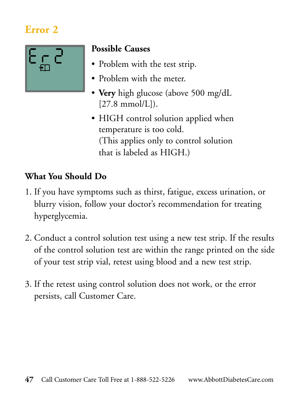 Error 2 | Abbott Diabetes Care FreeStyle Flash Blood Glucose Monitor User Manual | Page 50 / 69