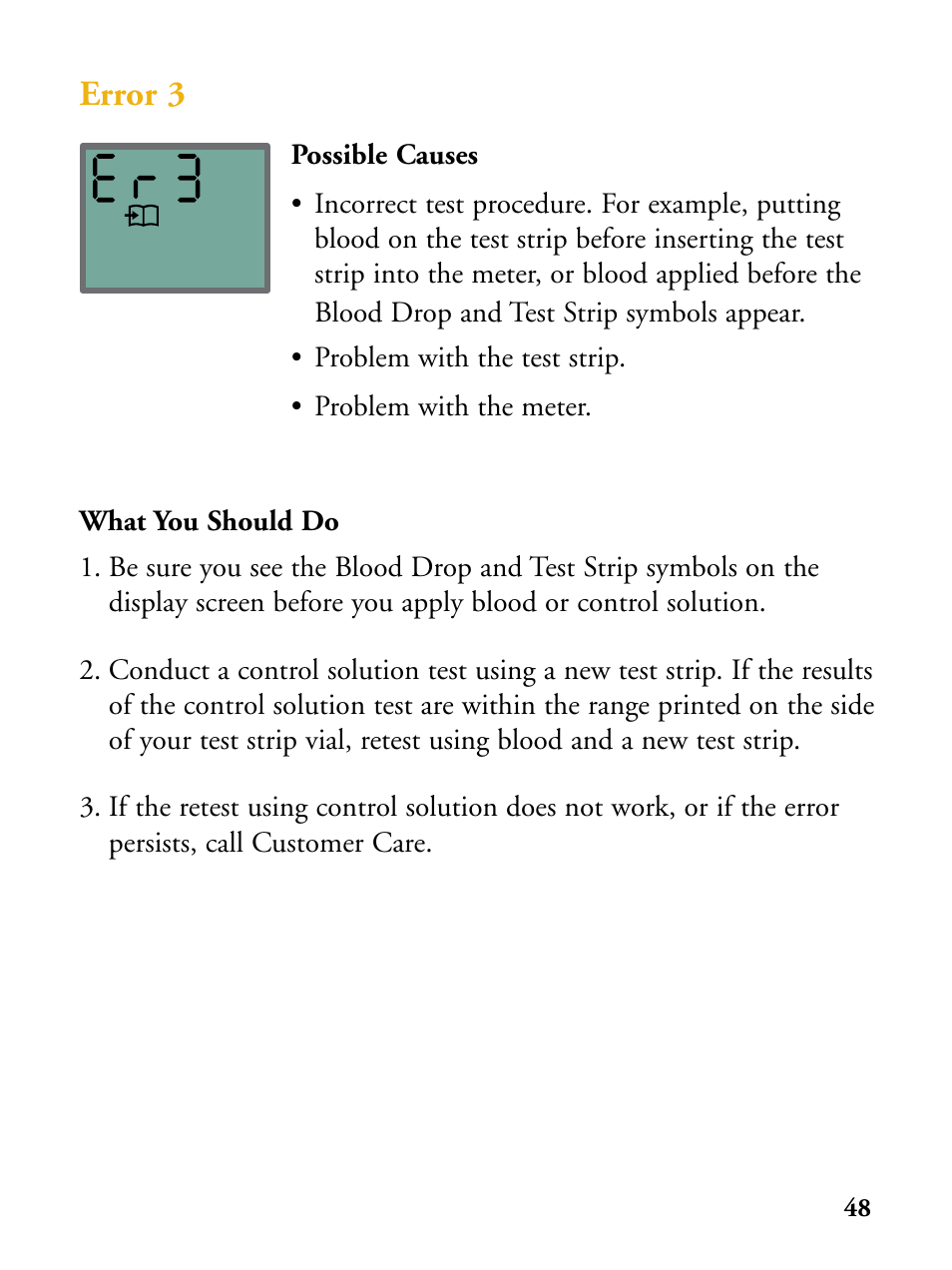 Error 3 | Abbott Diabetes Care FreeStyle Flash Blood Glucose Monitor User Manual | Page 51 / 69