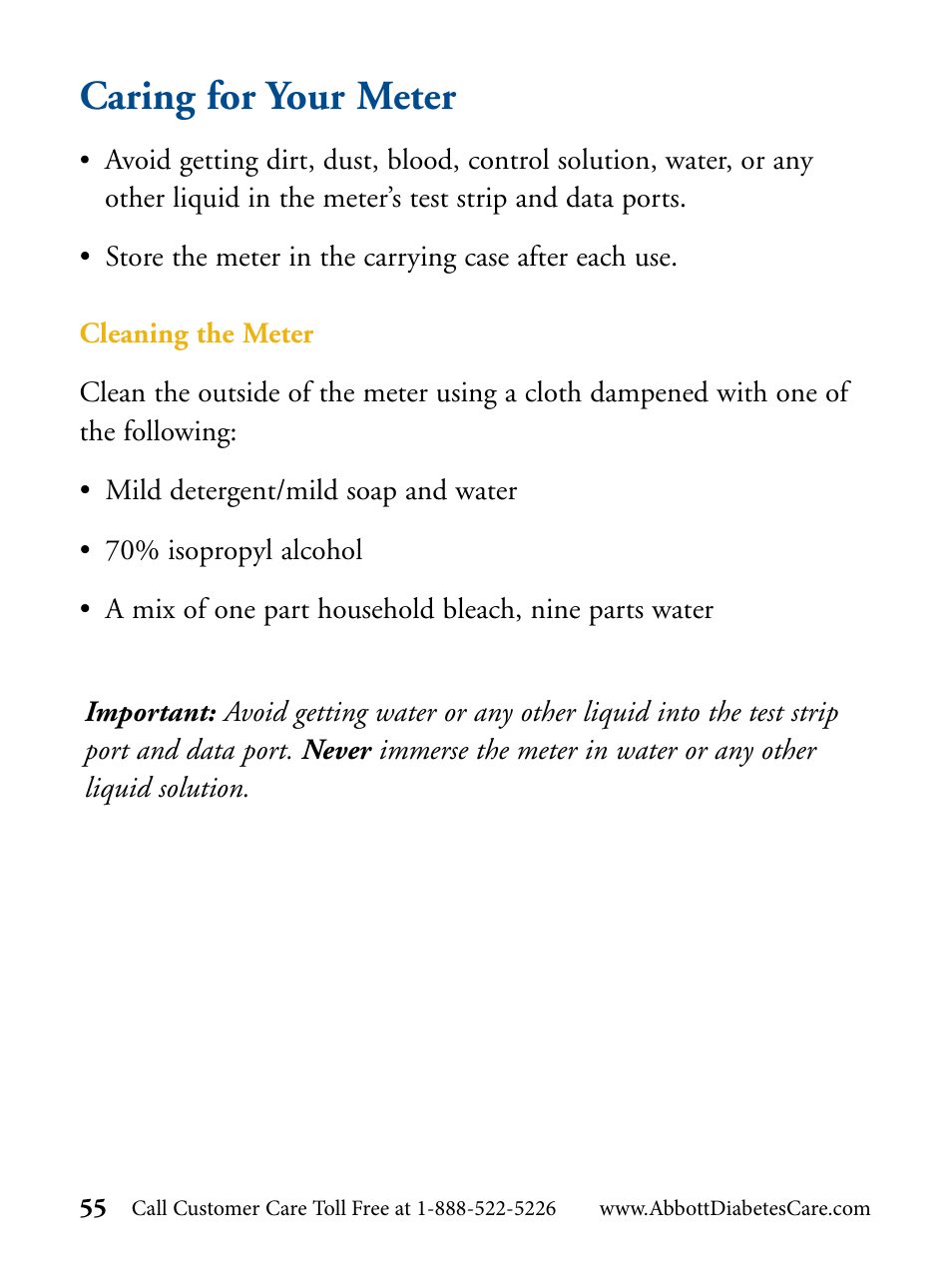 Caring for your meter | Abbott Diabetes Care FreeStyle Flash Blood Glucose Monitor User Manual | Page 58 / 69