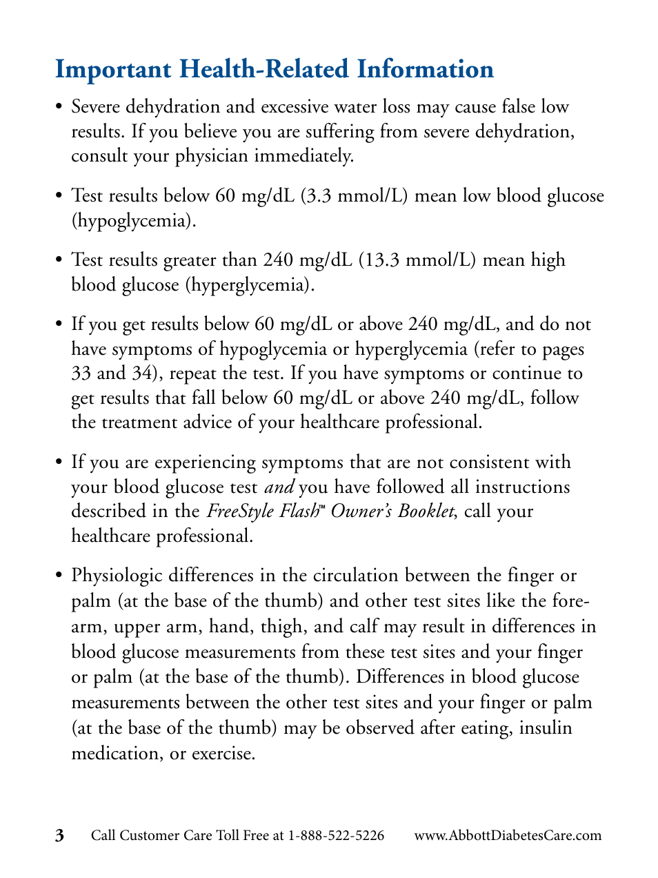 Important health-related information | Abbott Diabetes Care FreeStyle Flash Blood Glucose Monitor User Manual | Page 6 / 69