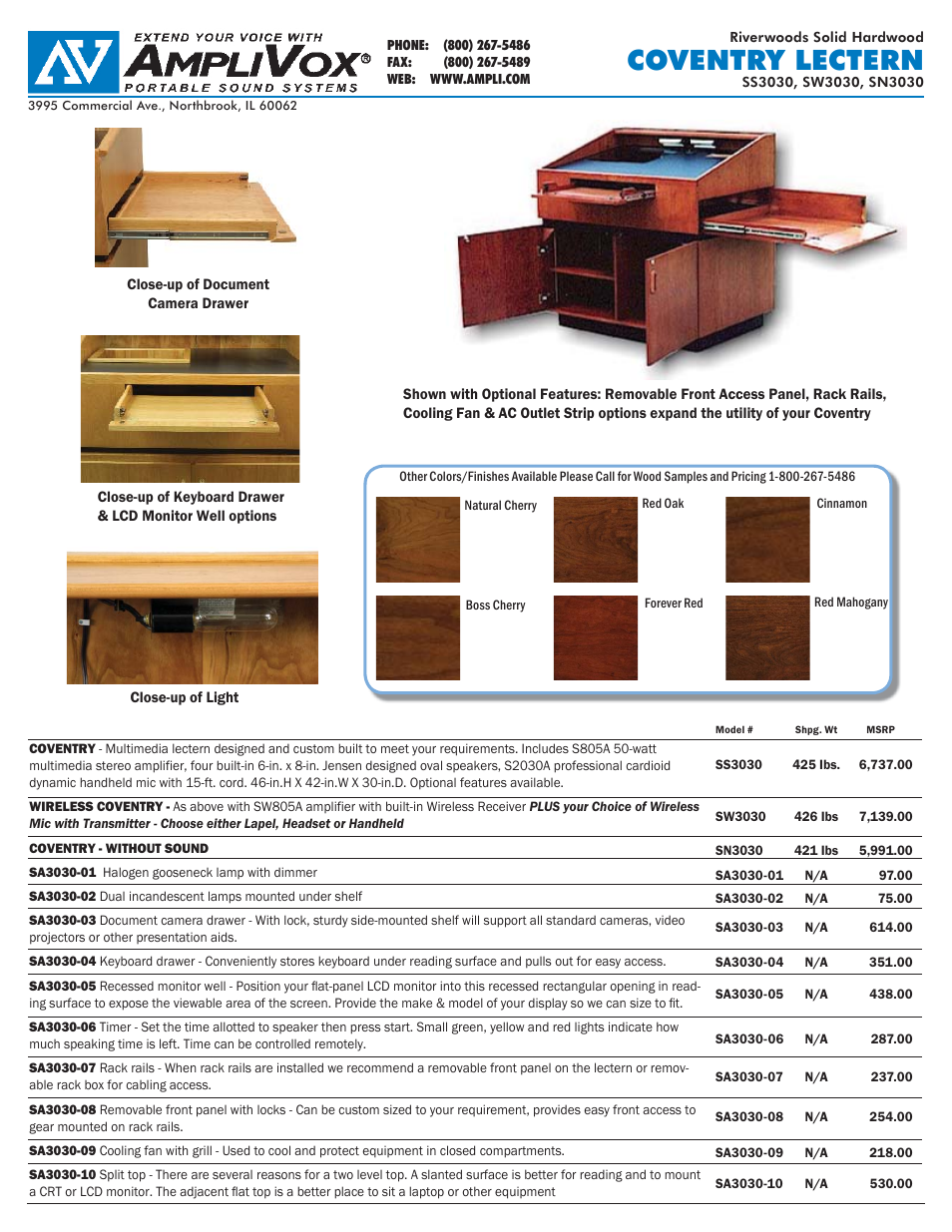 Coventry lectern | AmpliVox Coventry Lectern SW3030 User Manual | Page 2 / 2