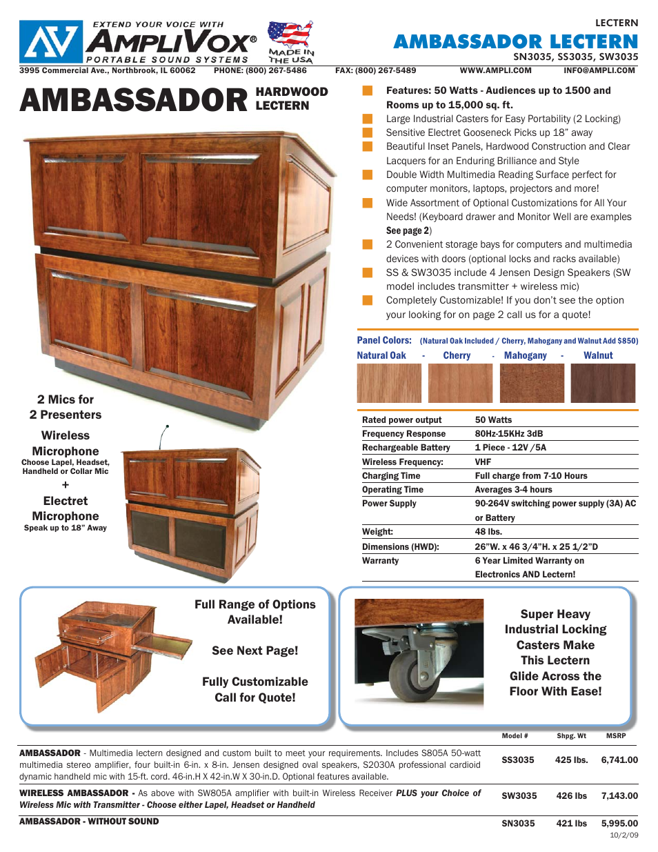 AmpliVox Ambassador Lectern SW3035 User Manual | 2 pages