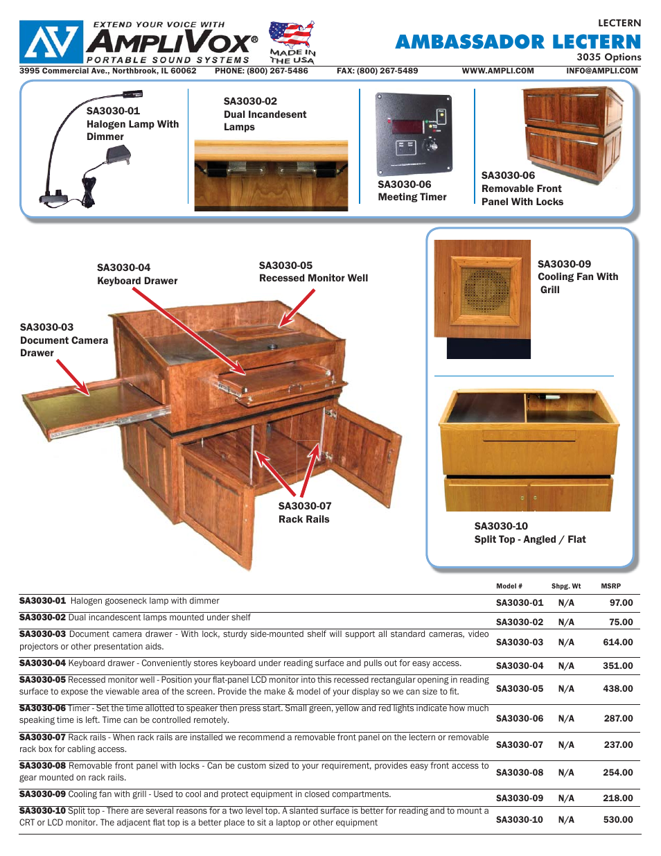 Ambassador lectern | AmpliVox Ambassador Lectern SW3035 User Manual | Page 2 / 2