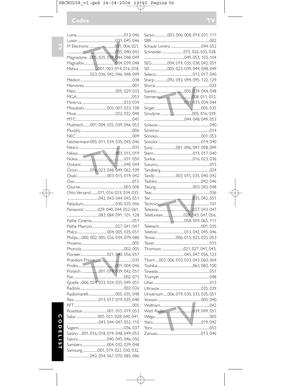 Philips Universal-Fernbedienung User Manual | Page 56 / 60