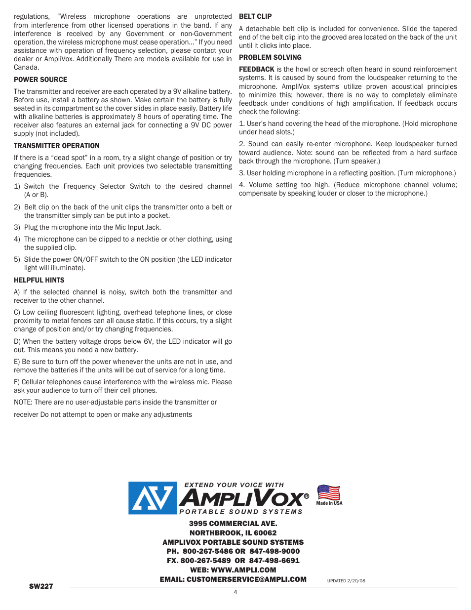 AmpliVox SW227 User Manual | Page 4 / 4