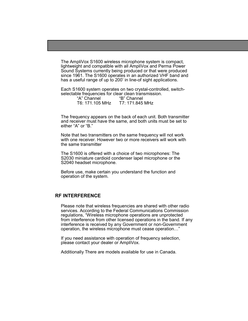 AmpliVox VHF S1600 User Manual | Page 2 / 8