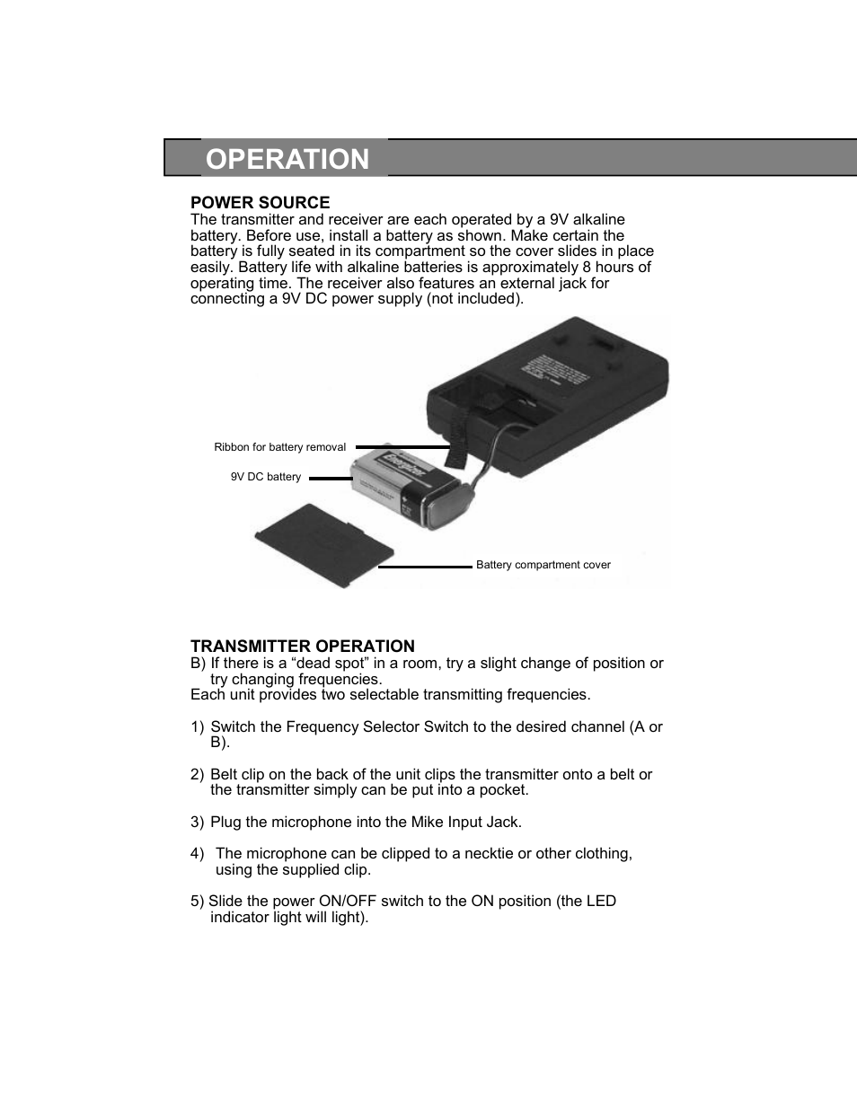 Operation | AmpliVox VHF S1600 User Manual | Page 4 / 8
