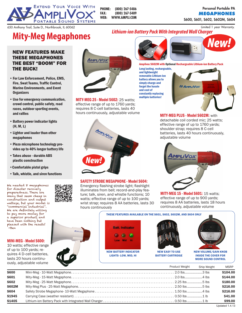 AmpliVox Megaphones S602 User Manual | 1 page