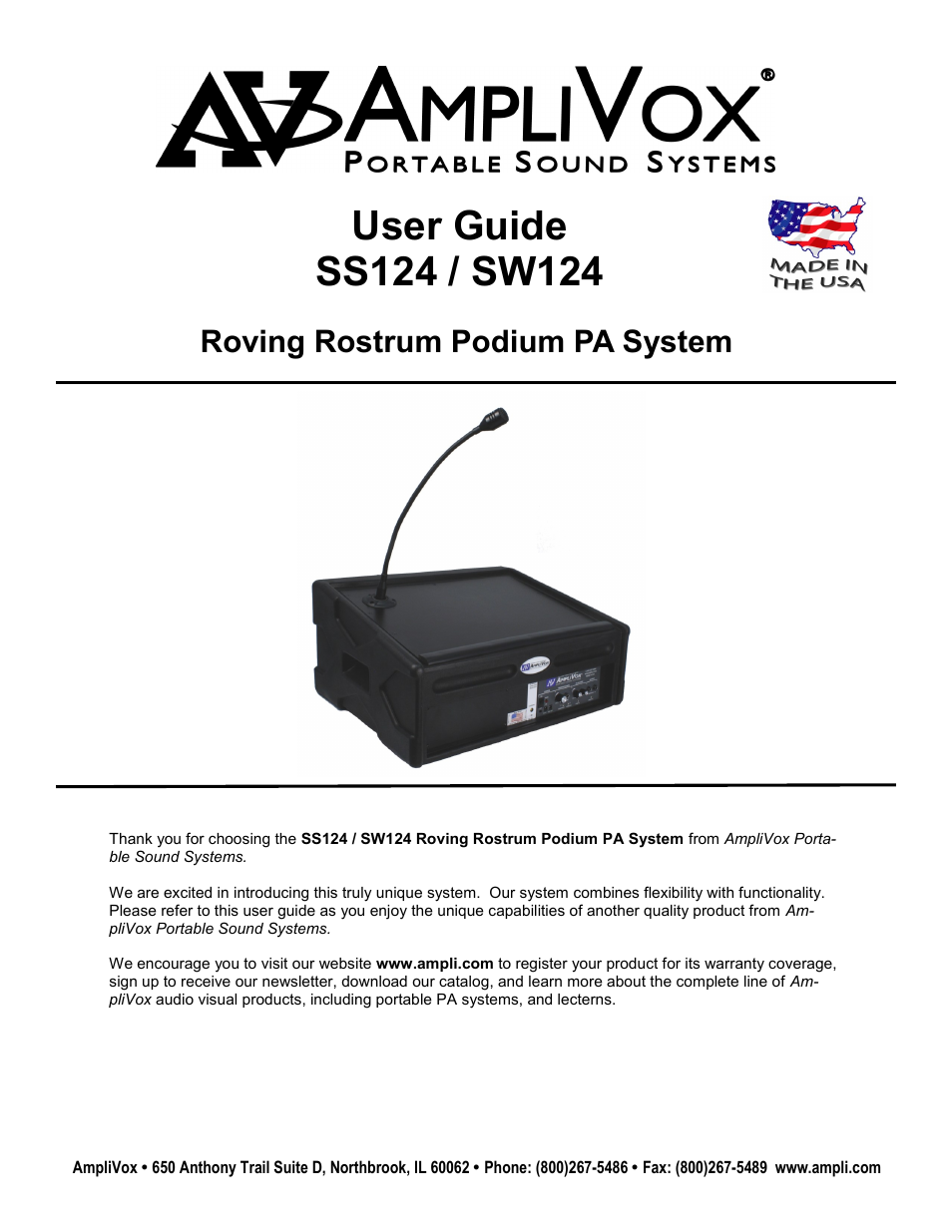 AmpliVox SW124 User Manual | 7 pages