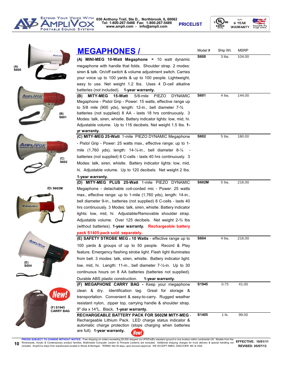 Megaphones | AmpliVox S805A User Manual | Page 10 / 36