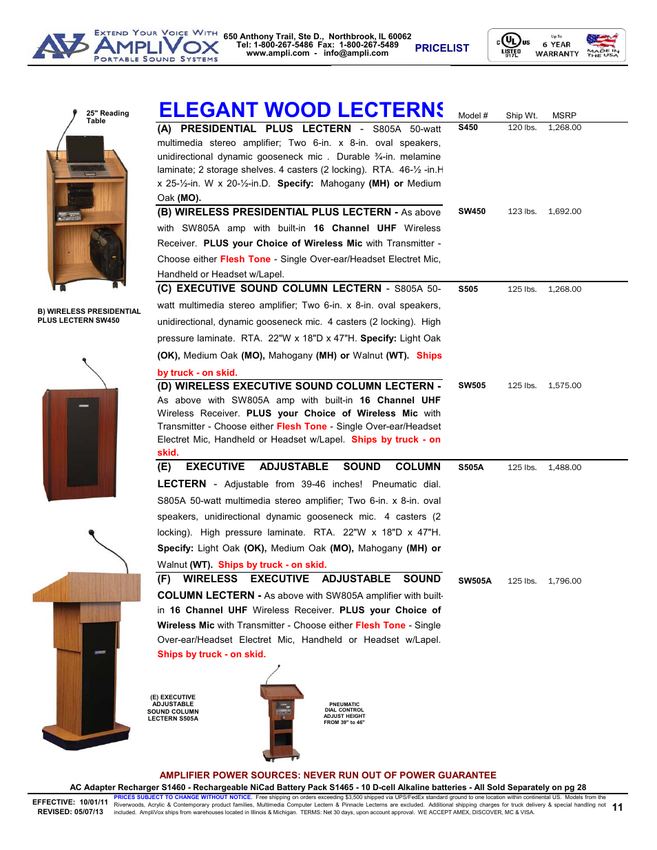 Elegant wood lecterns | AmpliVox S805A User Manual | Page 11 / 36