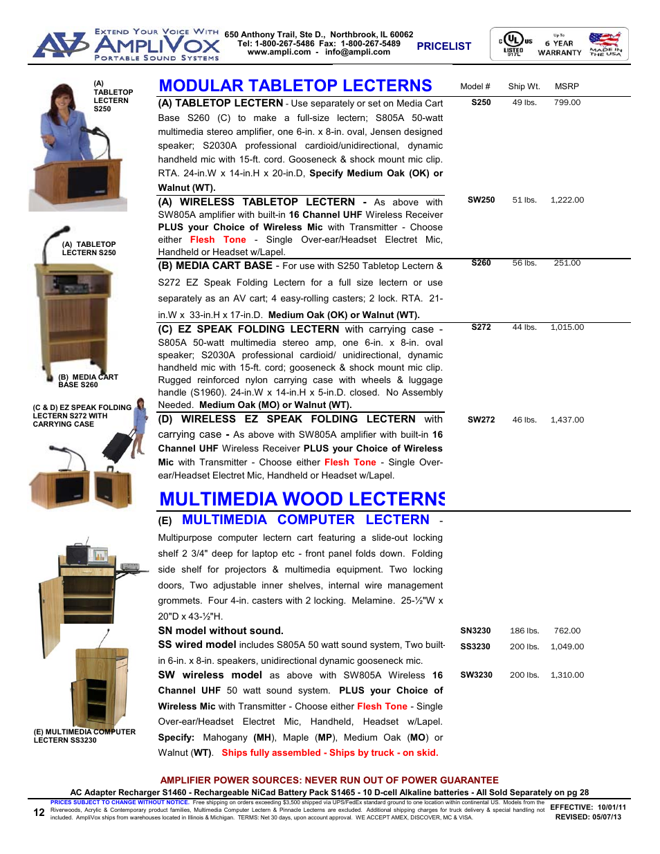 Multimedia wood lecterns, Modular tabletop lecterns, Multimedia computer lectern | AmpliVox S805A User Manual | Page 12 / 36