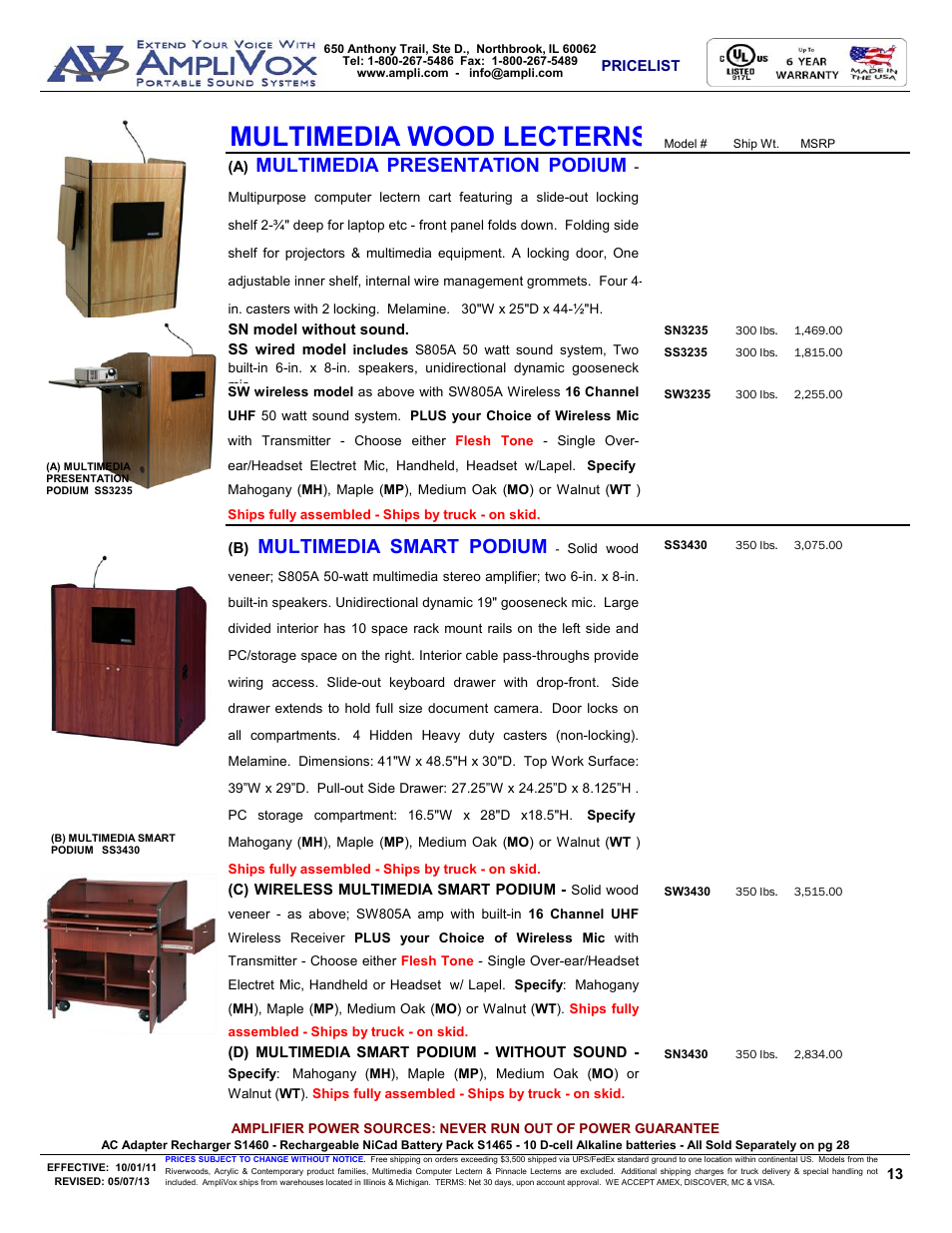 Multimedia wood lecterns, Multimedia presentation podium, Multimedia smart podium | AmpliVox S805A User Manual | Page 13 / 36