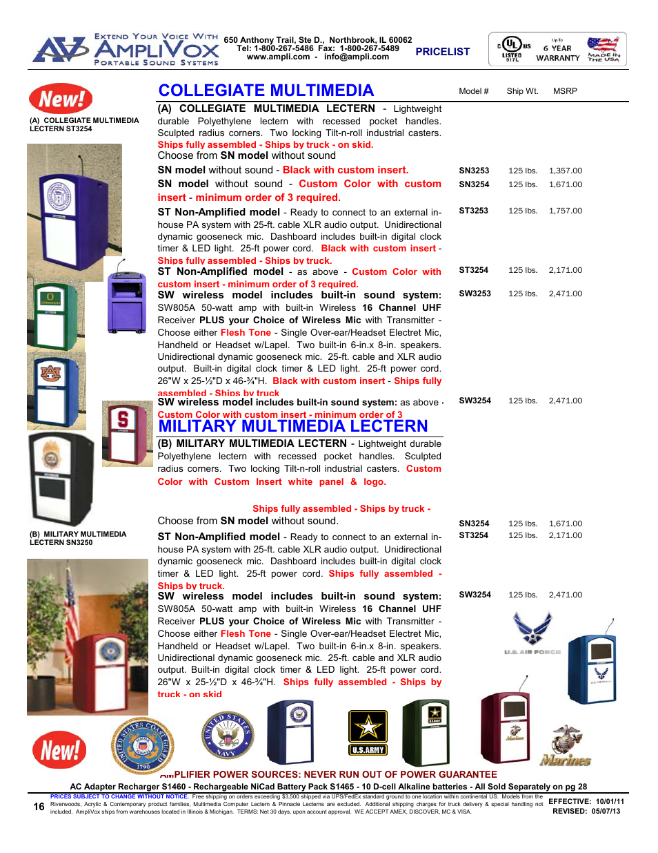 Military multimedia lectern collegiate multimedia | AmpliVox S805A User Manual | Page 16 / 36