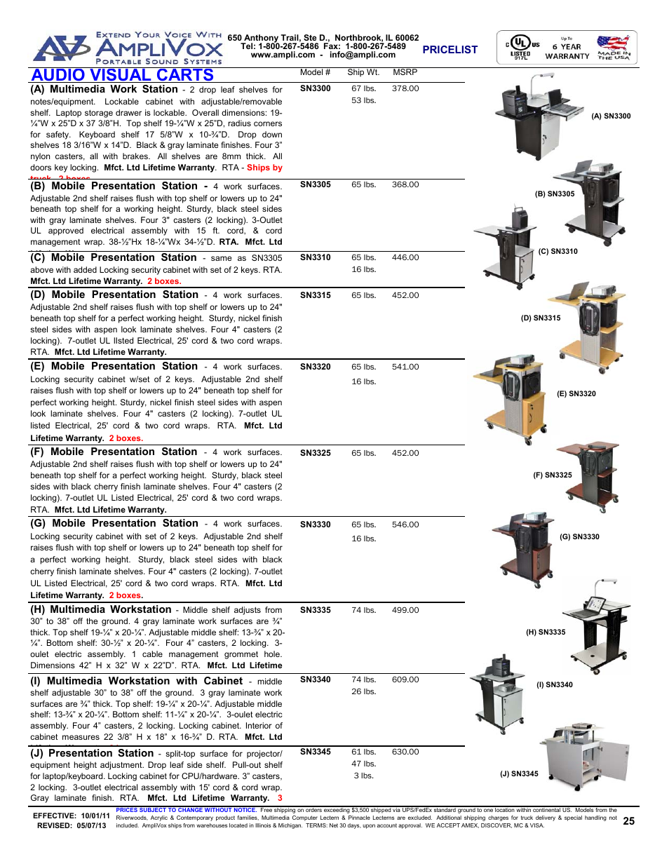 Audio visual carts | AmpliVox S805A User Manual | Page 25 / 36