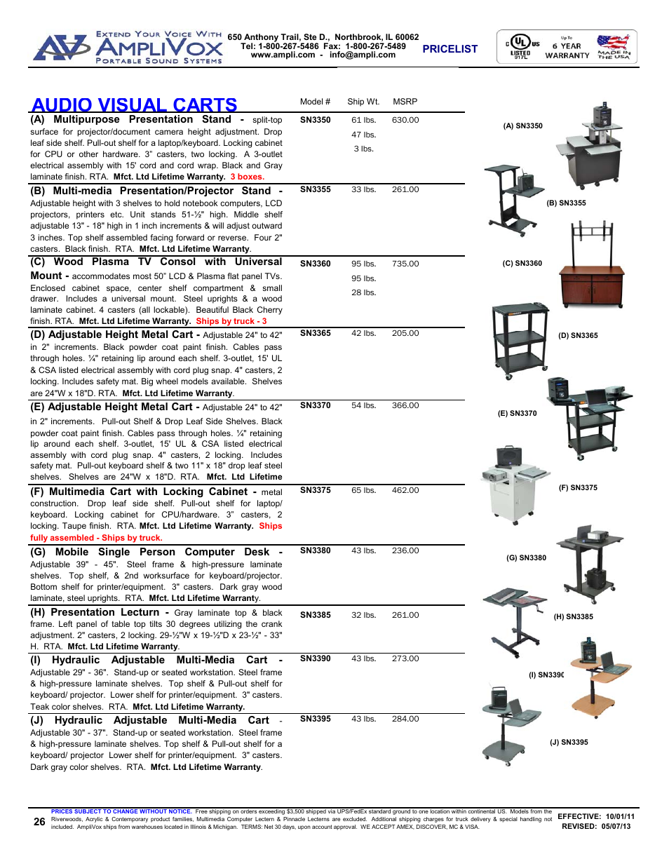 Audio visual carts | AmpliVox S805A User Manual | Page 26 / 36