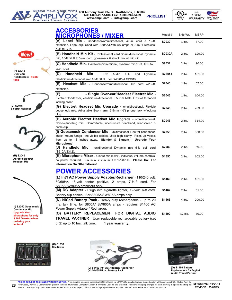 Power accessories, Microphones / mixer, Accessories | AmpliVox S805A User Manual | Page 28 / 36