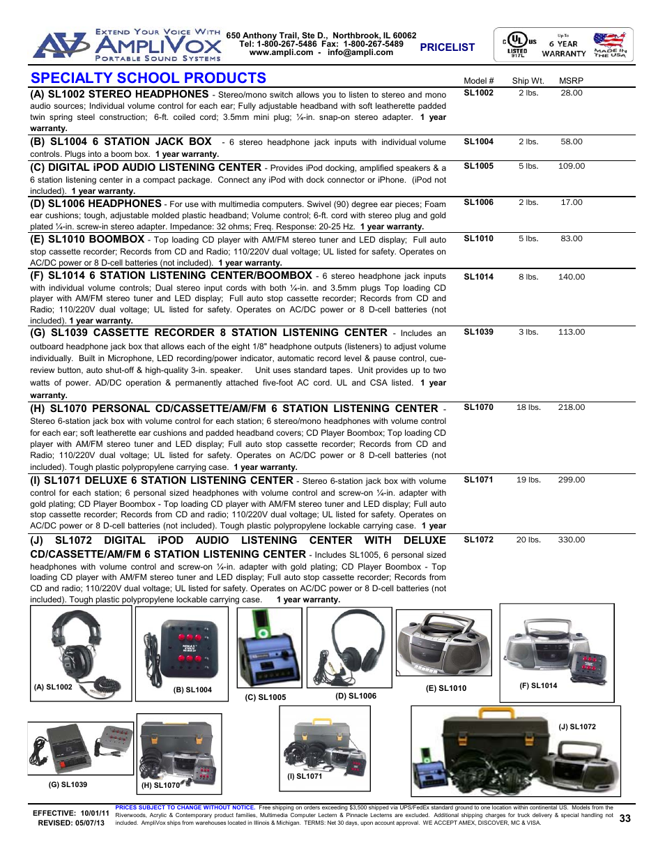 Specialty school products | AmpliVox S805A User Manual | Page 33 / 36