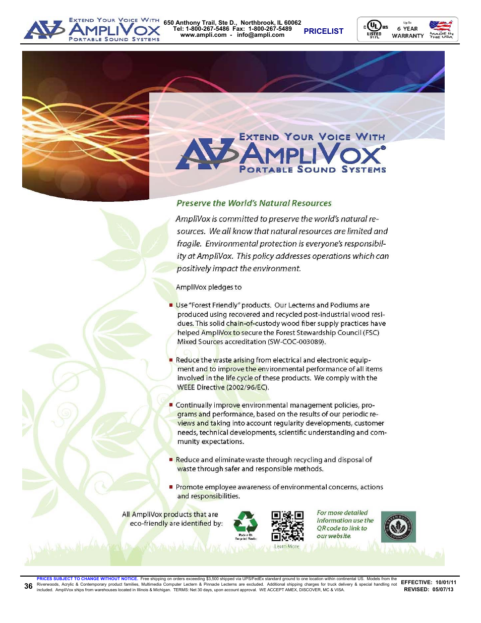 Pricelist | AmpliVox S805A User Manual | Page 36 / 36