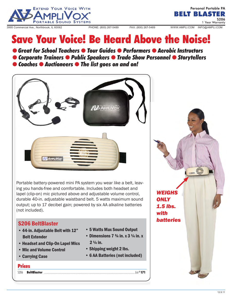 AmpliVox S206 User Manual | 1 page