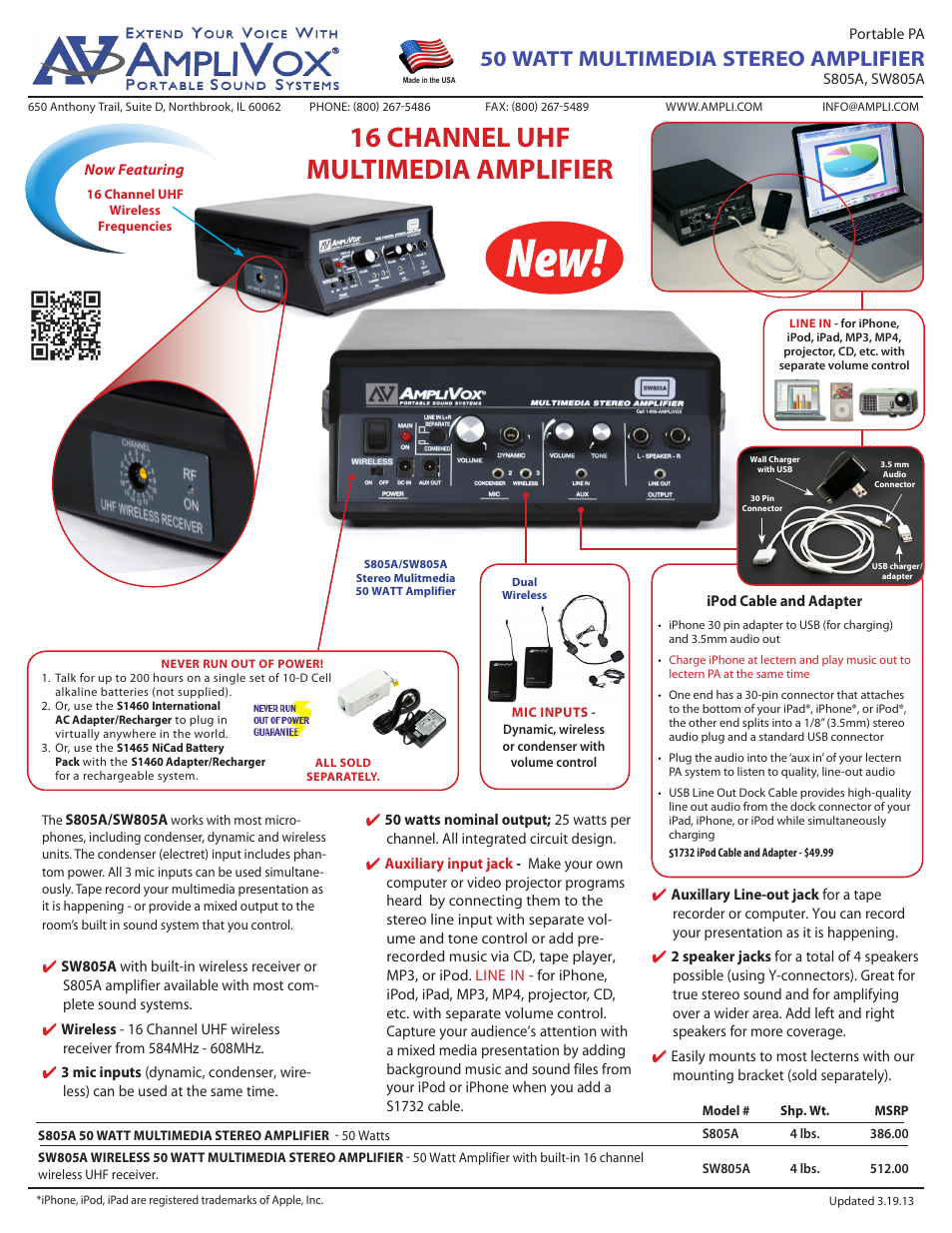 AmpliVox SW805A User Manual | 1 page