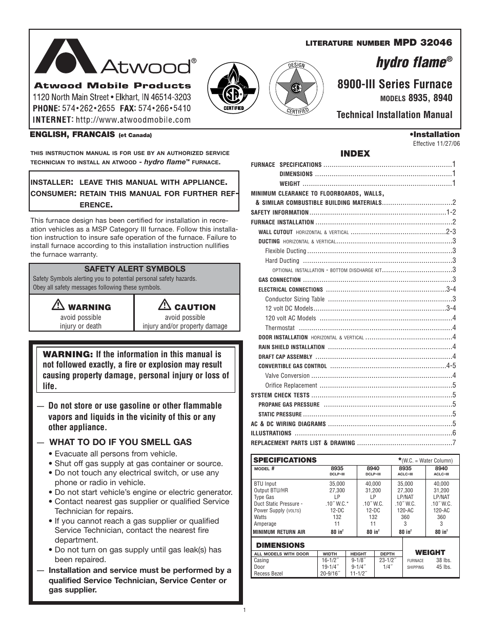 Atwood Mobile Products Model 8940 User Manual | 7 pages