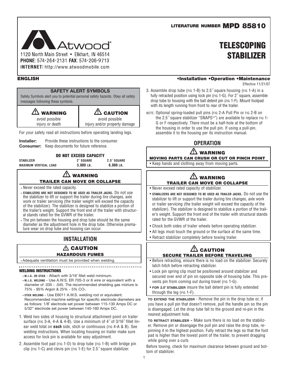 Atwood Mobile Products MPD 85810 User Manual | 3 pages