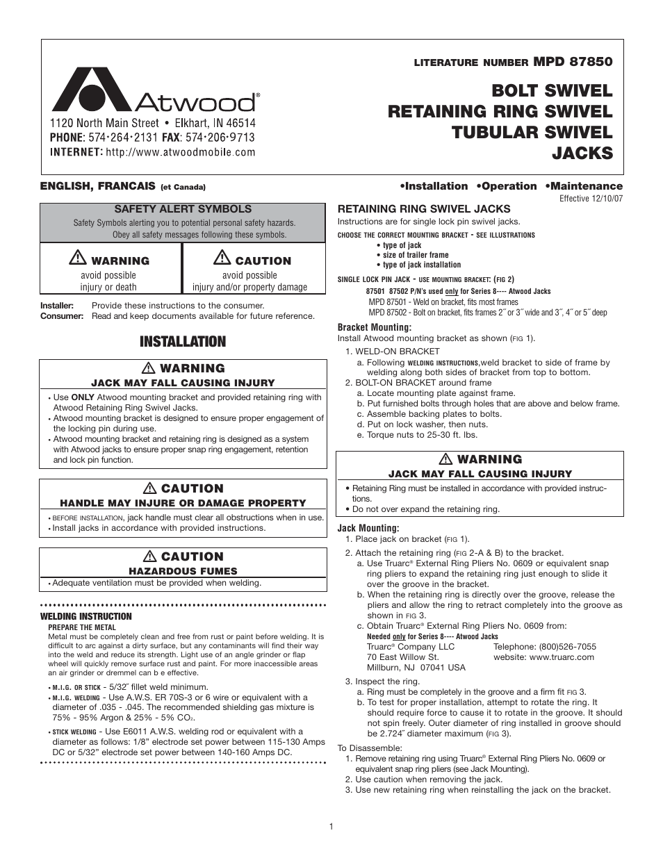 Atwood Mobile Products MPD 87850 User Manual | 4 pages
