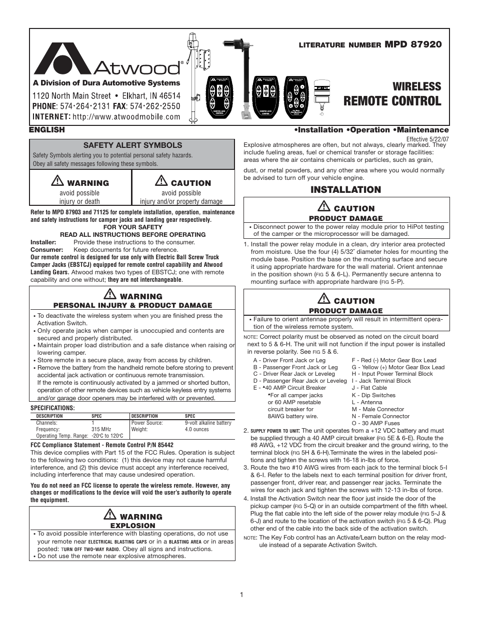 Atwood Mobile Products MPD 87903 User Manual | 5 pages