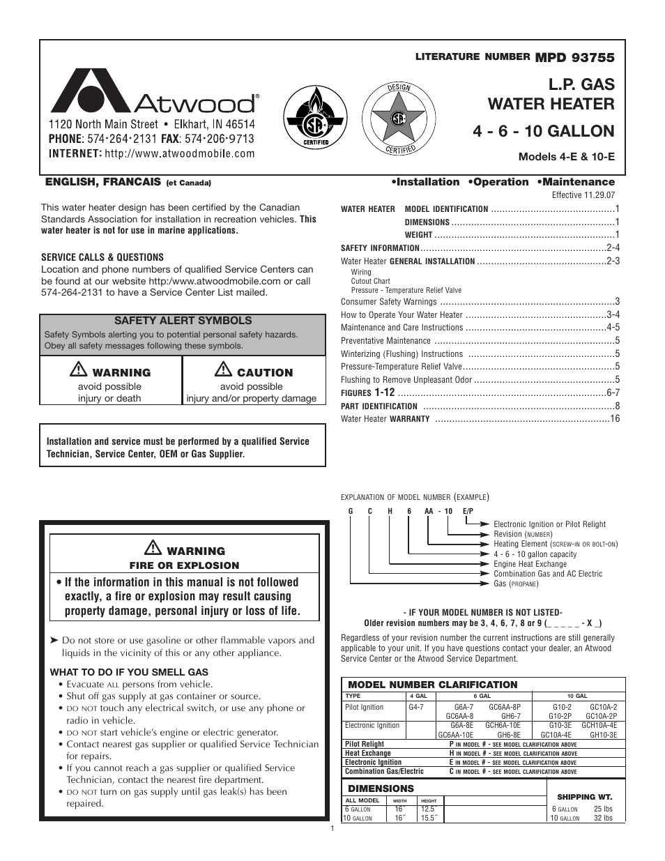 Atwood Mobile Products 4-E User Manual | 9 pages