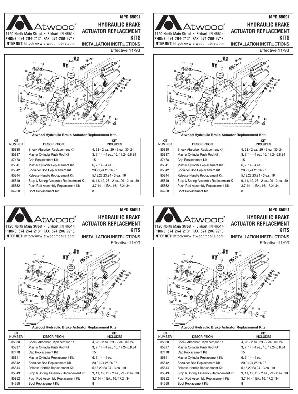 Atwood Mobile Products HYDRAULIC BRAKE MPD 85091 User Manual | 1 page